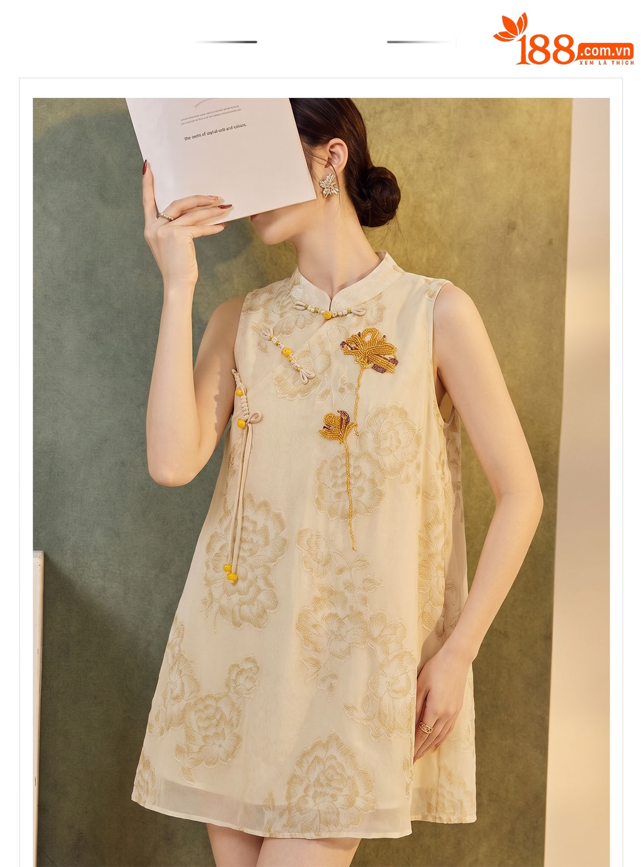 Đầm vest nữ retro chất jacquard cài snap — nghệ chi tiết 1