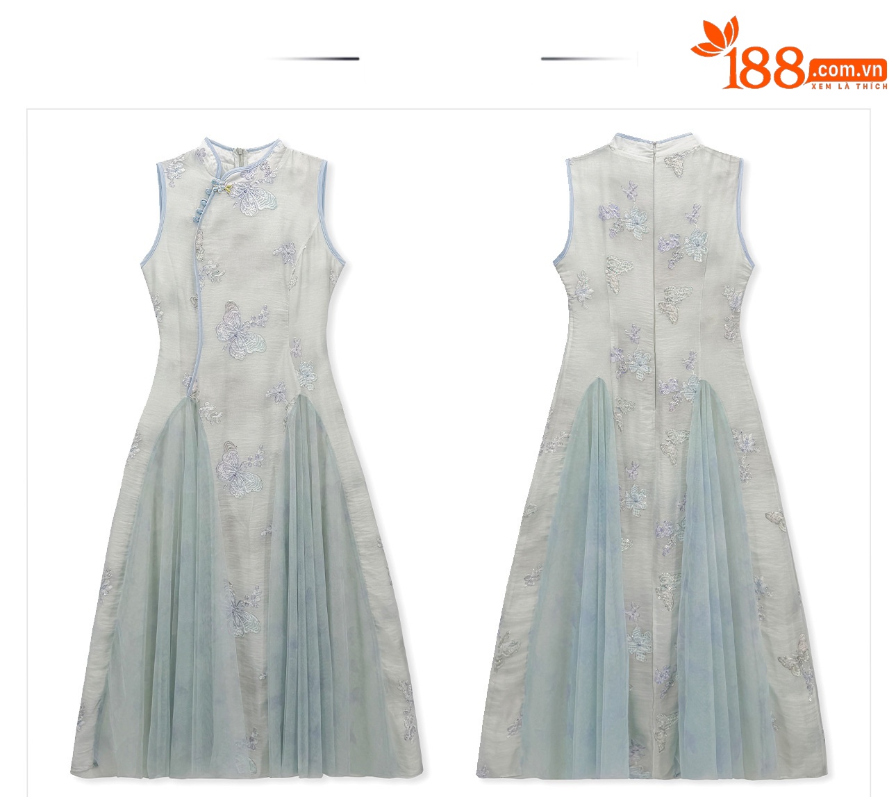 Váy dài không tay nữ tính dáng maxi — màu xanh nhạt chi tiết 13