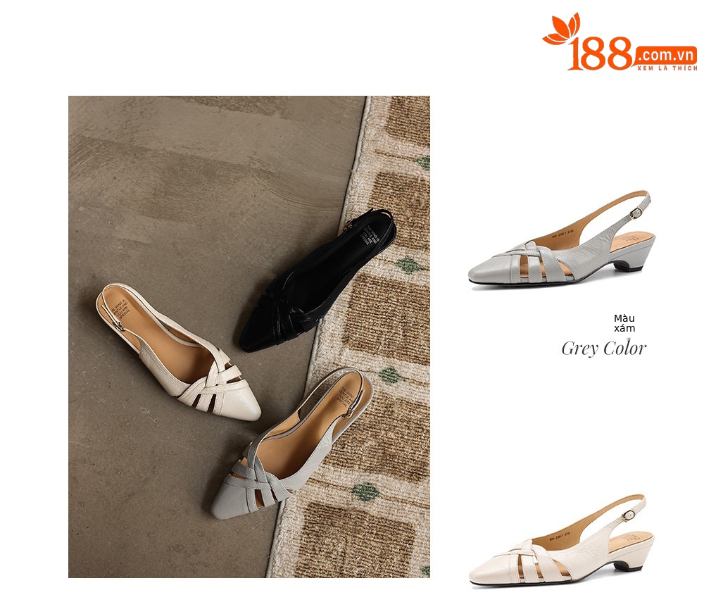 Sandal nữ da cừu gót dày 3 cm phong cách vintage dệt chéo hở mũi — đen chi tiết 4