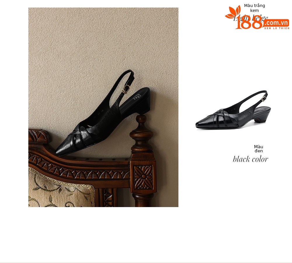 Sandal nữ da cừu gót dày 3 cm phong cách vintage dệt chéo hở mũi — đen chi tiết 5