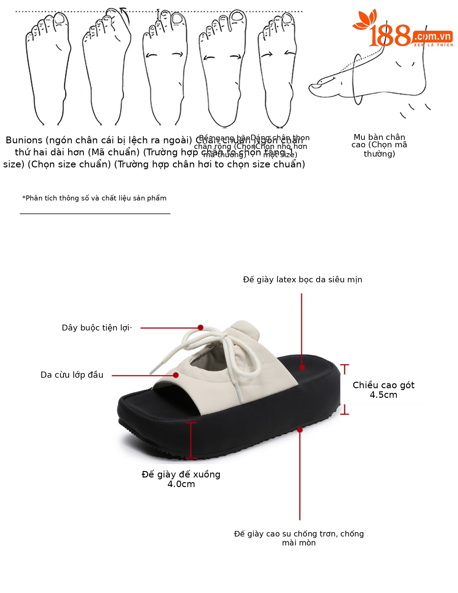 Dép sandal nữ quai chữ V đế dày phong cách Hàn Quốc, buộc dây hở mũi, form bánh mì — màu đen, trắng ngà chi tiết 3
