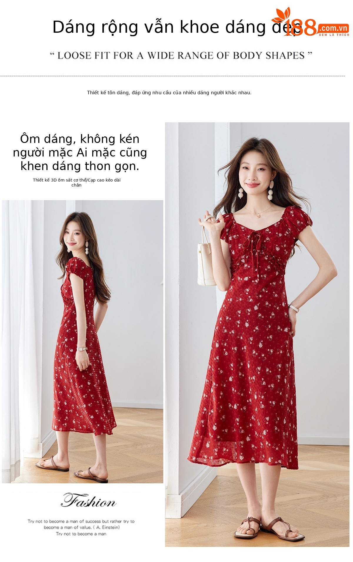 Đầm maxi nữ thắt eo cổ V họa tiết hoa nhí phong cách Pháp — màu vàng, màu đỏ chi tiết 9