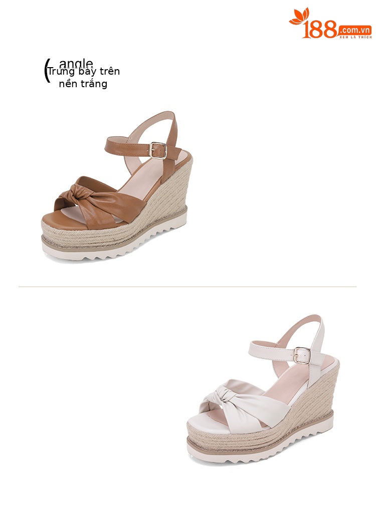 Sandal nữ quai ngang gót xuồng hở mũi phong cách Bohemian — màu nâu, màu trắng chi tiết 15