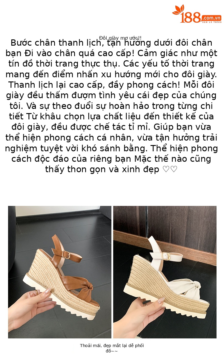 Sandal nữ quai ngang gót xuồng hở mũi phong cách Bohemian — màu nâu, màu trắng chi tiết 1