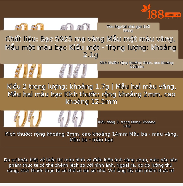 Khuyên tai hoop bạc S925 mạ vàng hình tròn phong cách tối giản — Kiểu hai bạc chi tiết 2