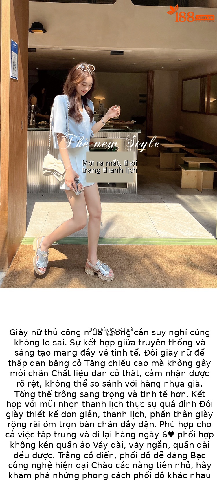 Sandal nữ đế thấp mũi hở quai tua rua đế cói phối dây xích kim loại — màu trắng, bạc chi tiết 1