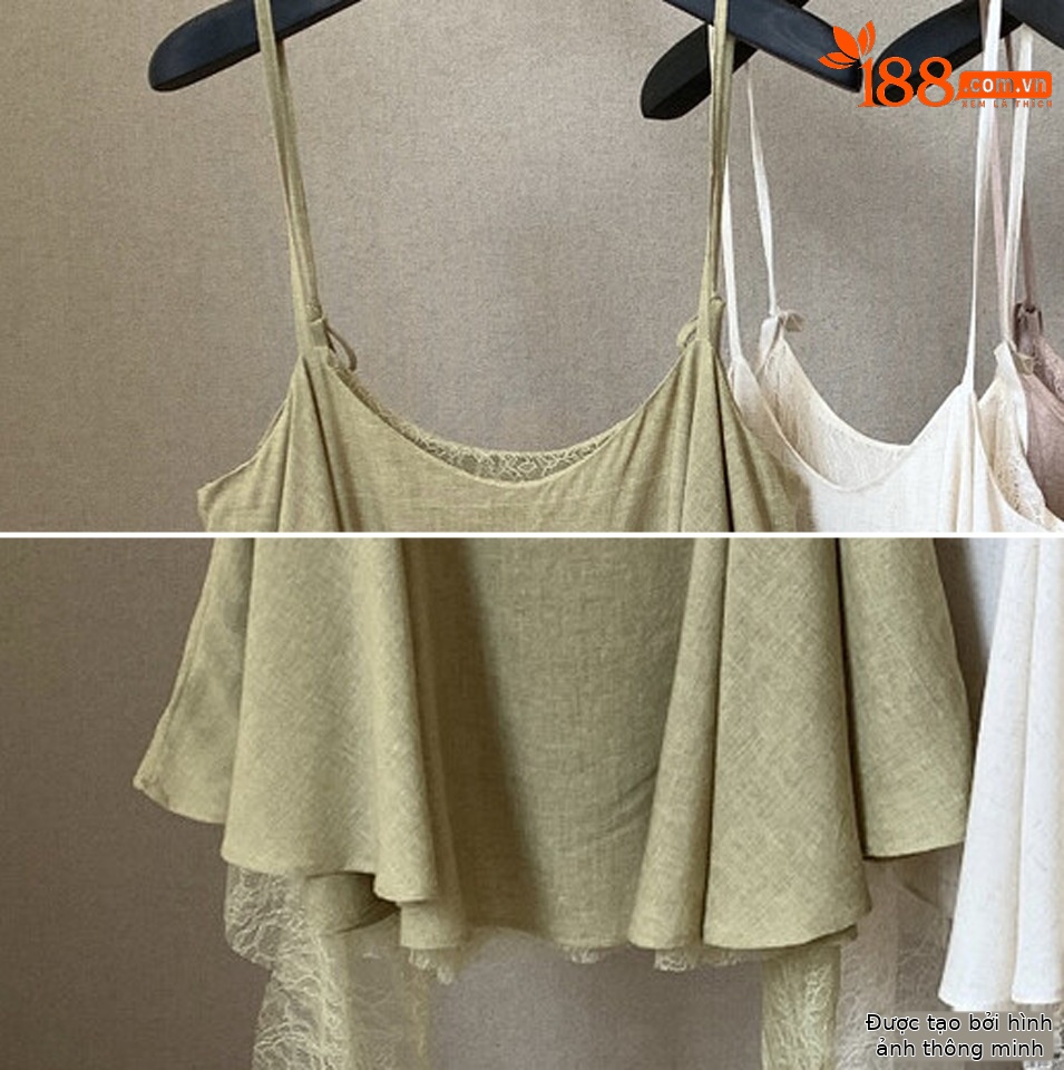 Áo hai dây nữ thiết kế hai mặt mặc được, phối ren, dáng rộng — màu hồng, màu xám, màu vàng, yến mạch chi tiết 9