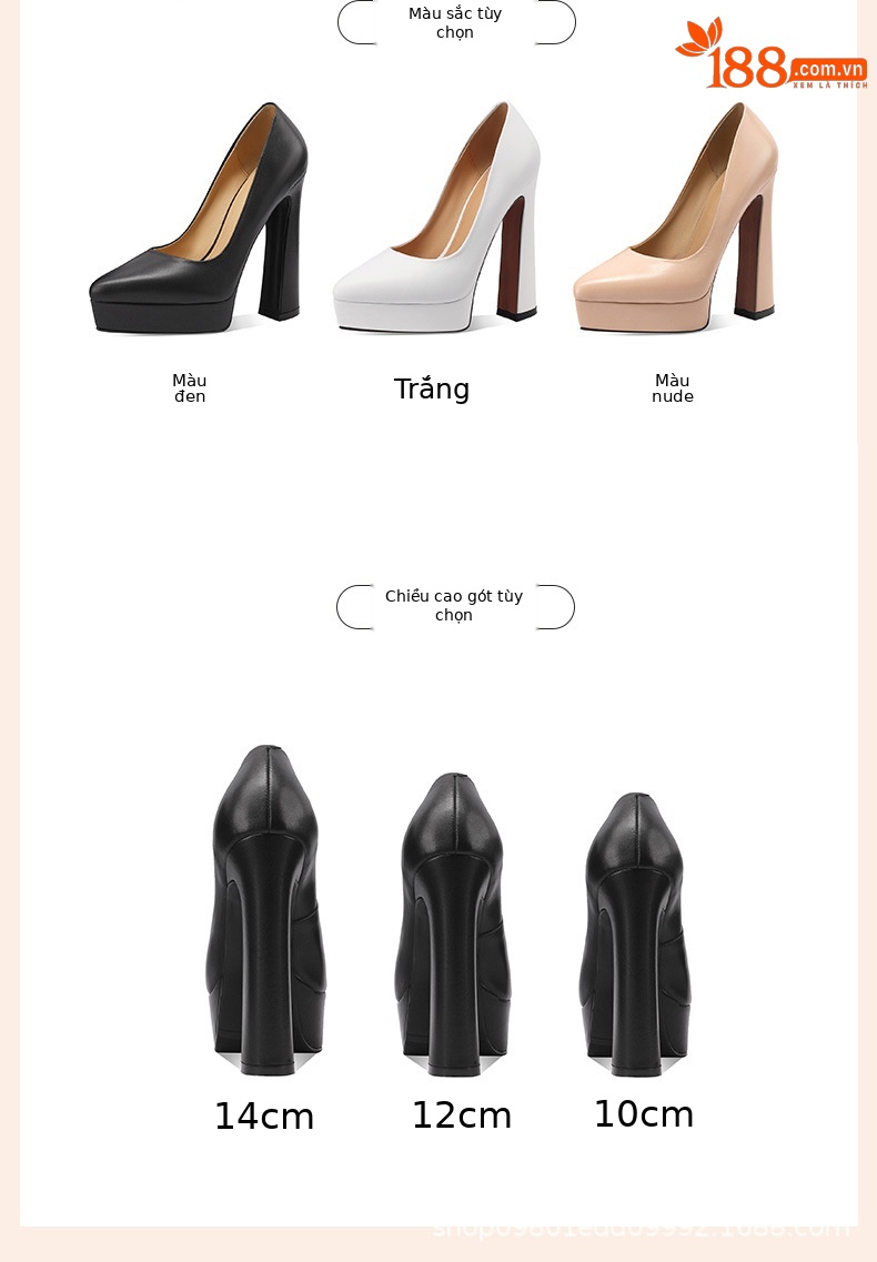 Giày cao gót nữ mũi nhọn gót vuông 10 cm, đế platform, da thật phong cách Âu Mỹ — Trắng 10 cm chi tiết 1