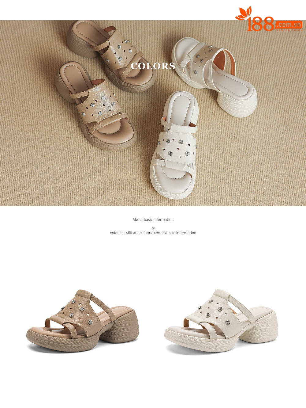 Sandal cao gót nữ hở mũi phong cách hoa, gót 6 cm — màu trắng ngà chi tiết 5