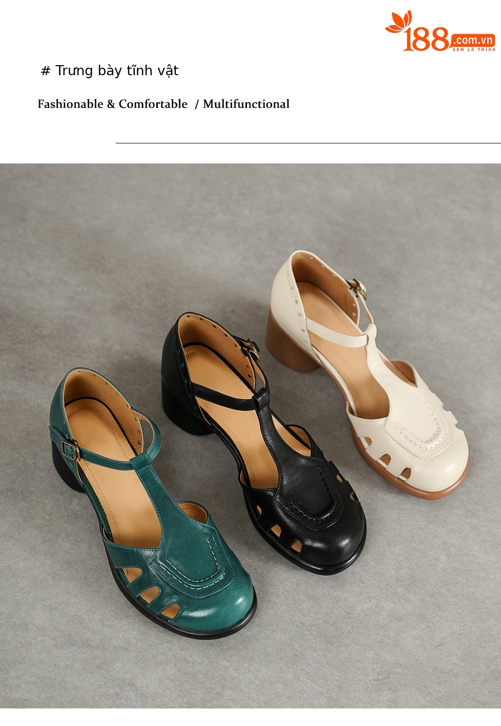 Sandal cao gót nữ mũi nhọn quai ngang khóa T, gót 5 cm, da bò thật — đen chi tiết 15