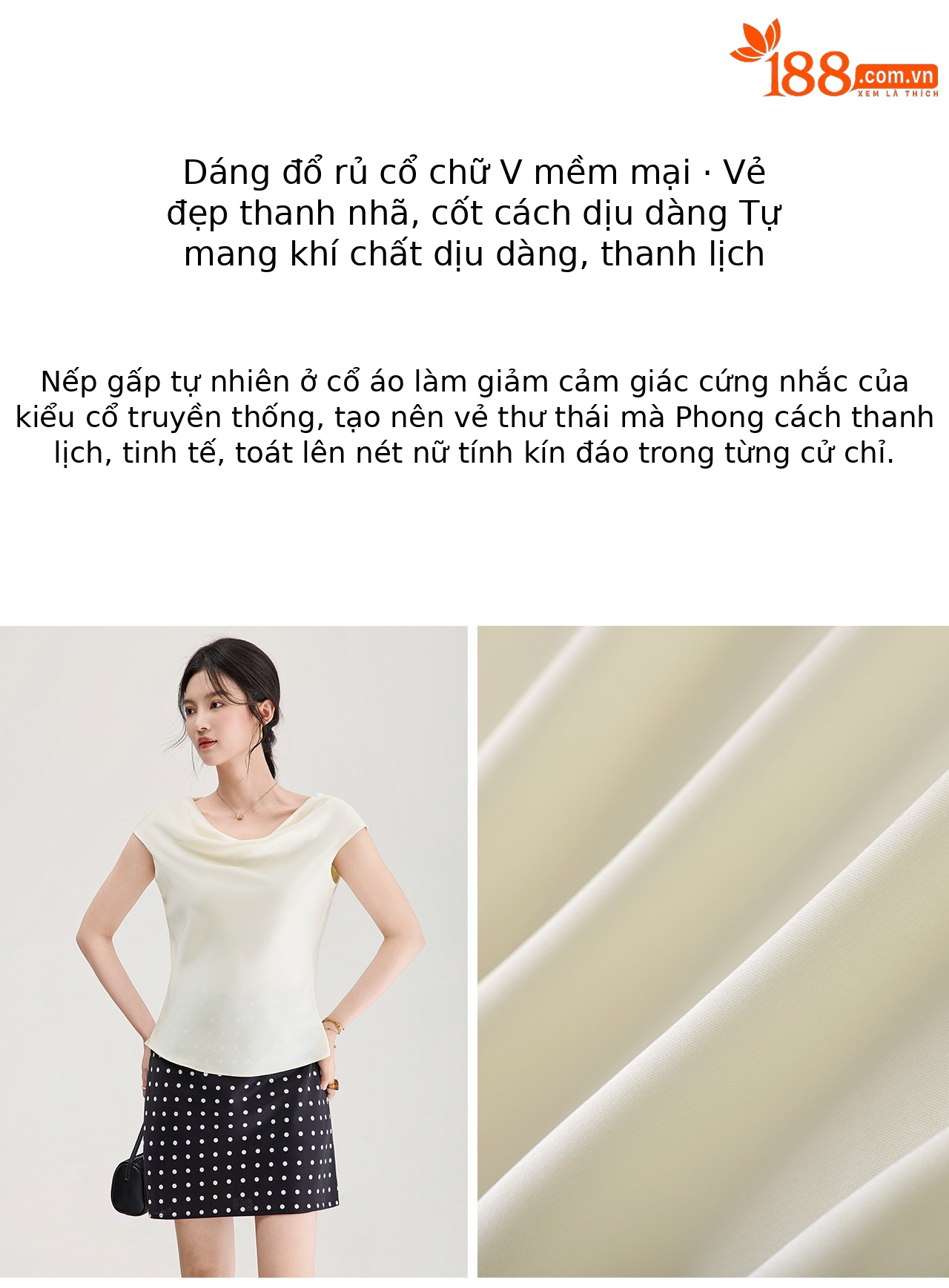 Áo thun nữ cổ tròn tay lửng chất liệu acetate cao cấp phong cách Pháp — màu đen chi tiết 8