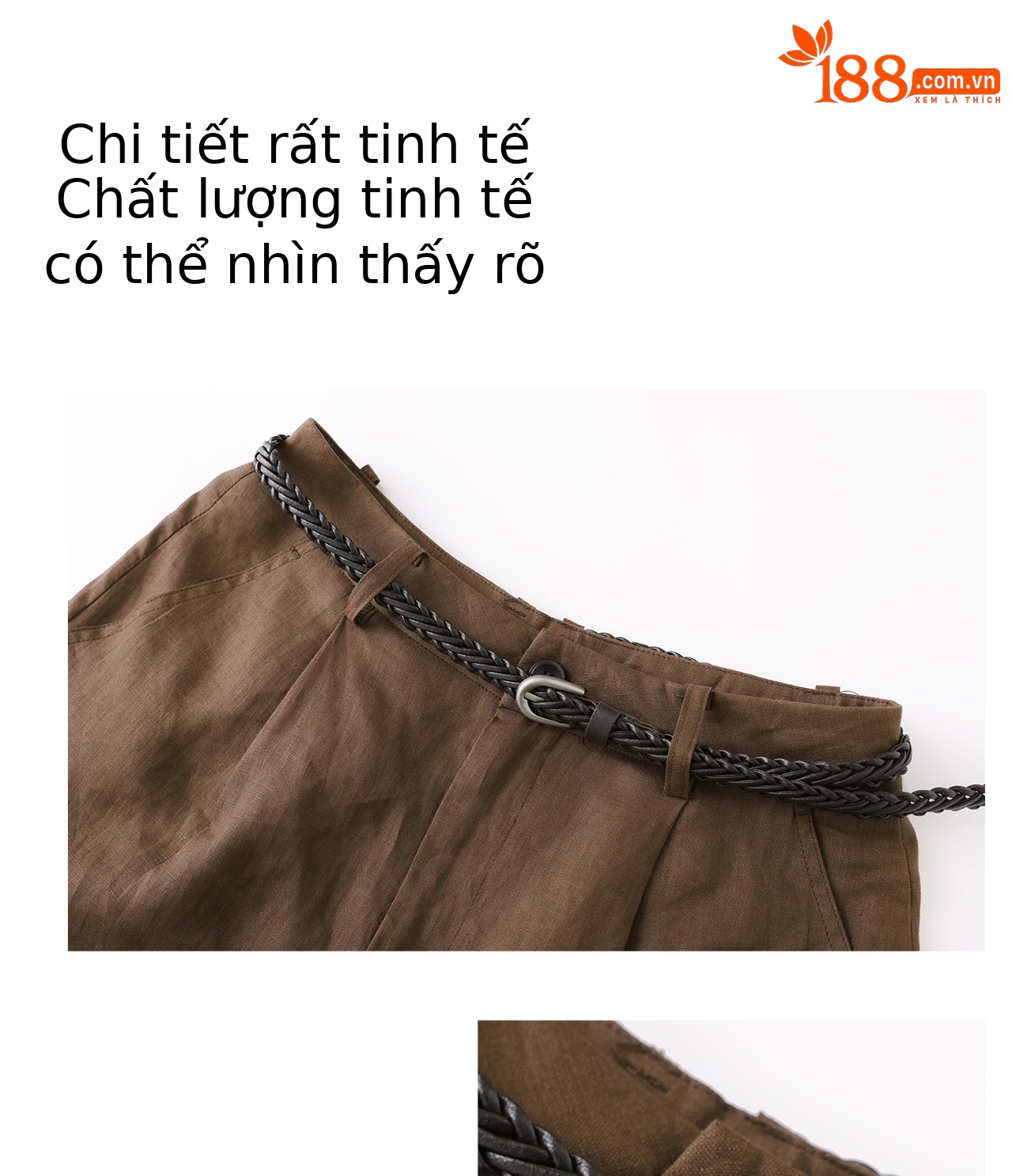 Quần short nữ kaki cạp cao ống suông chống nhăn phong cách công sở — Xanh lông mòng đen chi tiết 7