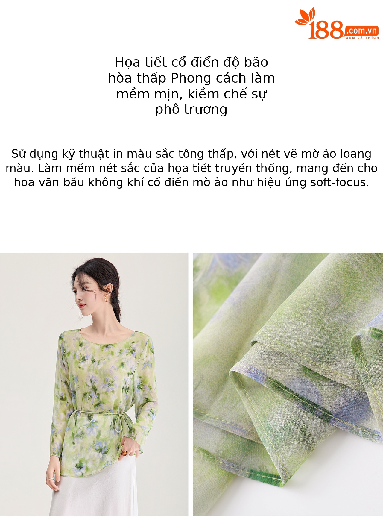 Áo sơ mi nữ chất liệu voan mỏng nhẹ, họa tiết in không đều, tay ngắn mùa hè — Trang chủ chi tiết 8