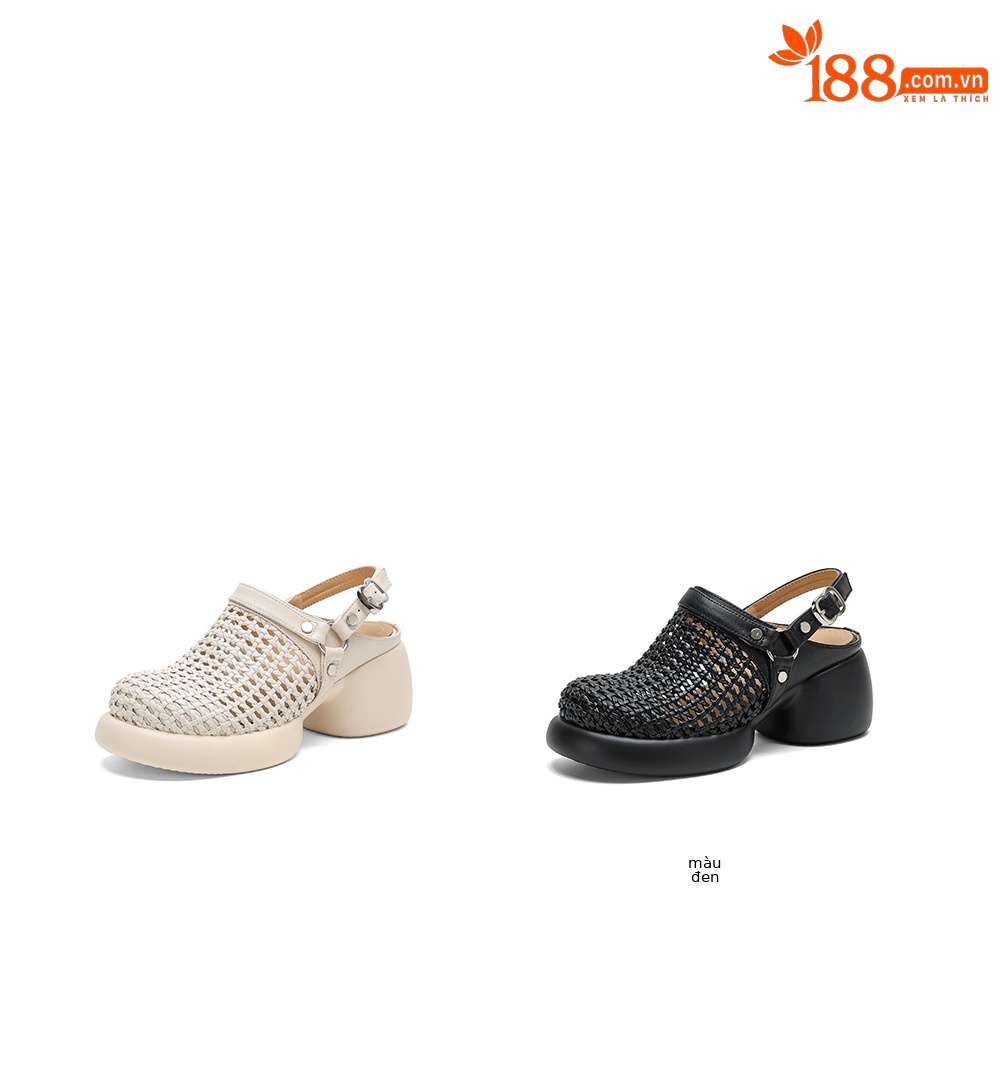 Sandal cao gót nữ mũi hở đế dày gót 6 cm phong cách dệt — đen chi tiết 5