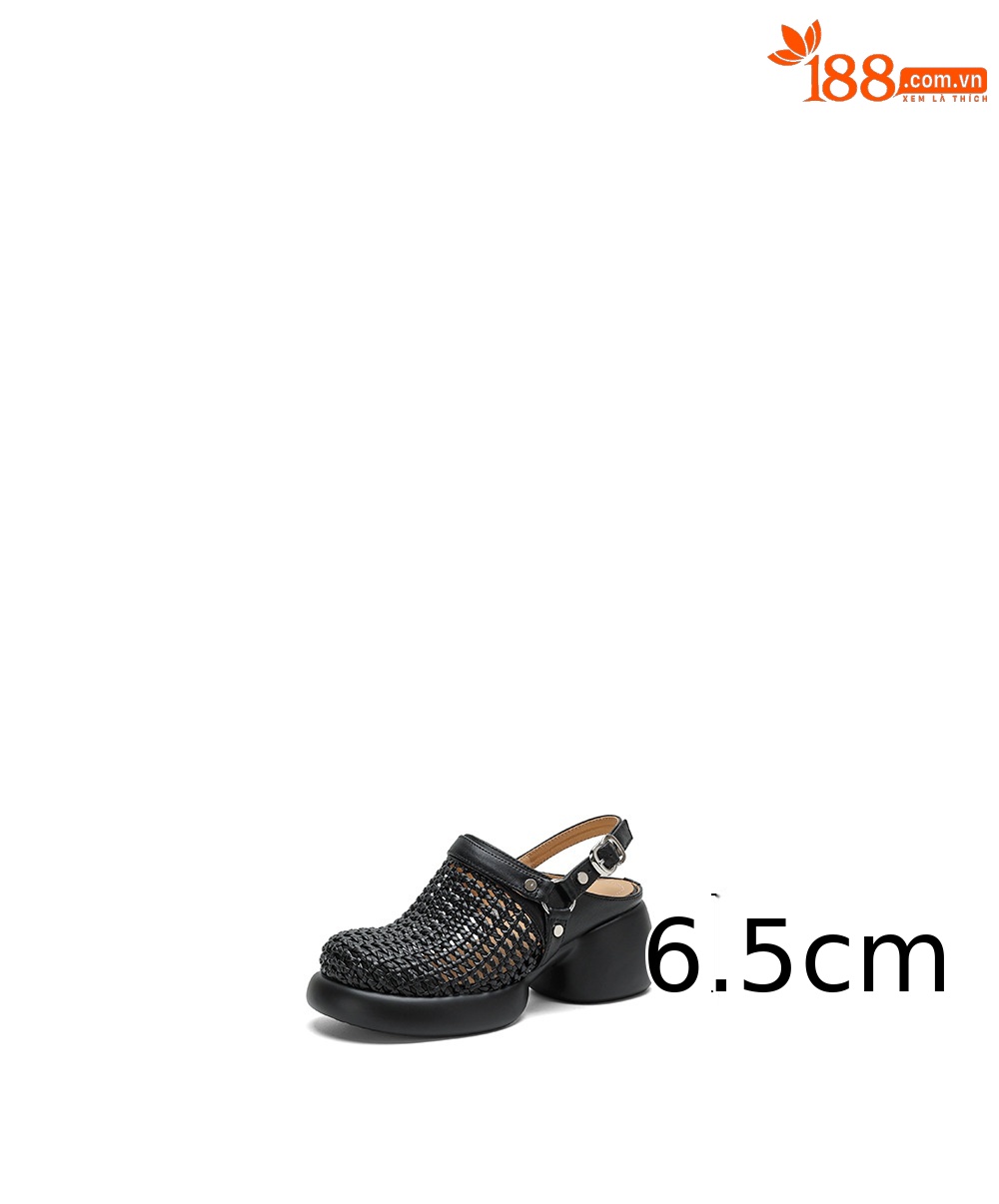 Sandal cao gót nữ mũi hở đế dày gót 6 cm phong cách dệt — đen chi tiết 4