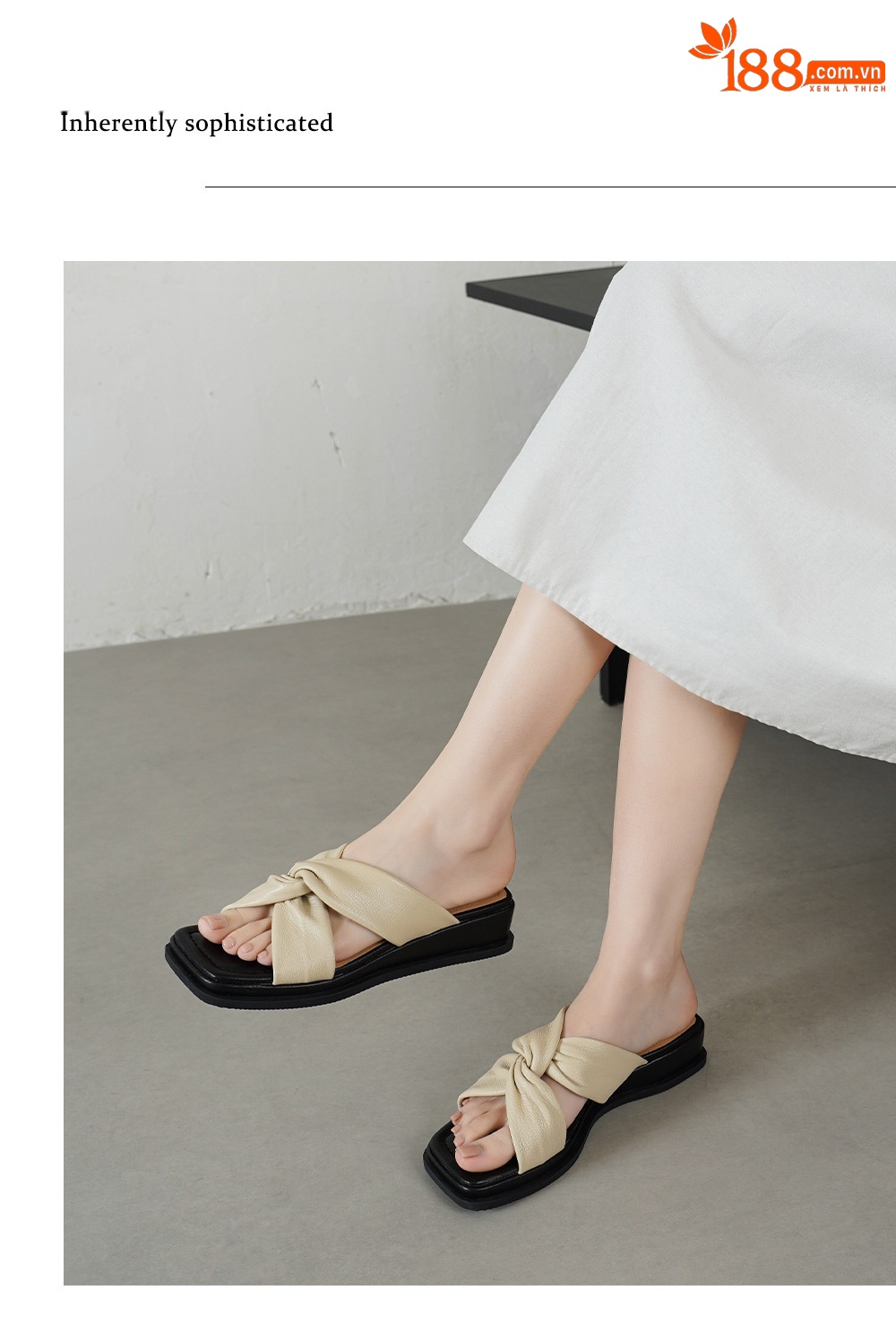 Sandal nữ quai chữ V đế dày gót 4cm phong cách đơn giản — màu be chi tiết 9