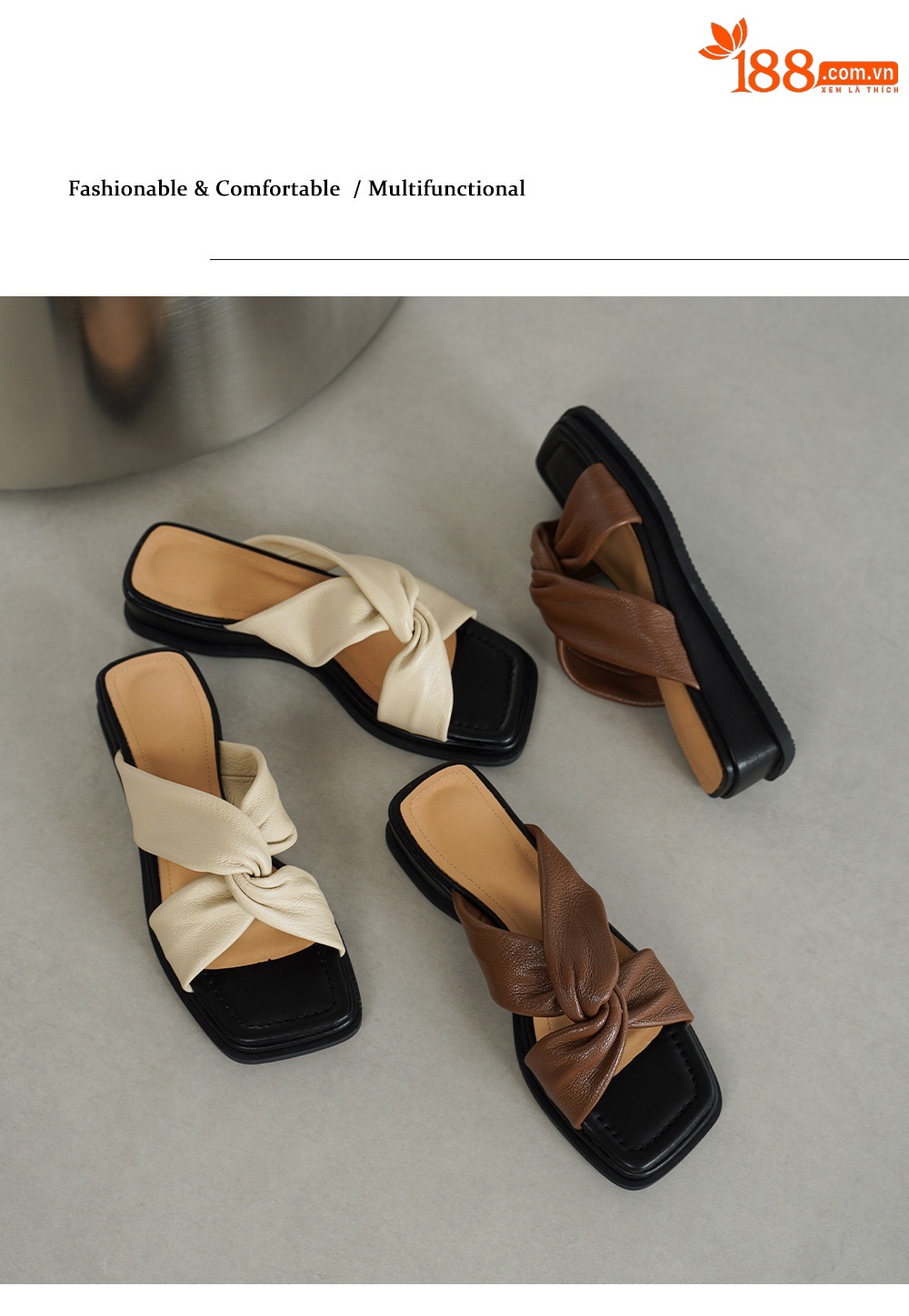 Sandal nữ quai chữ V đế dày gót 4cm phong cách đơn giản — màu be chi tiết 12