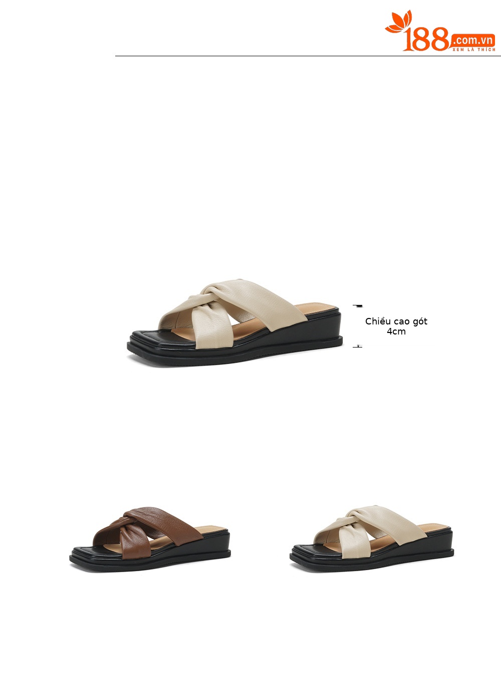 Sandal nữ quai chữ V đế dày gót 4cm phong cách đơn giản — màu be chi tiết 2