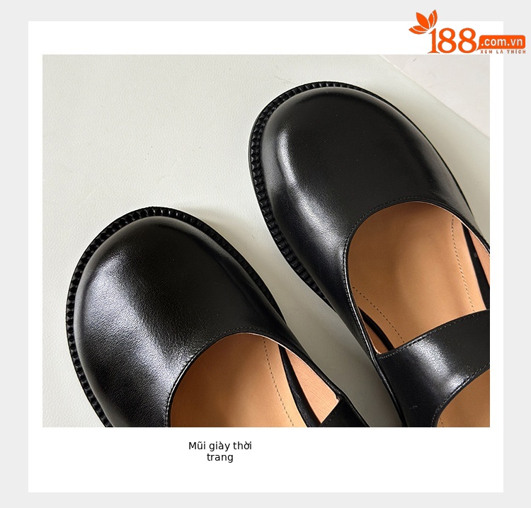 Dép sandal nữ da bò mũi trùm đế bằng, quai chéo chạm trổ cổ điển — đen chi tiết 12