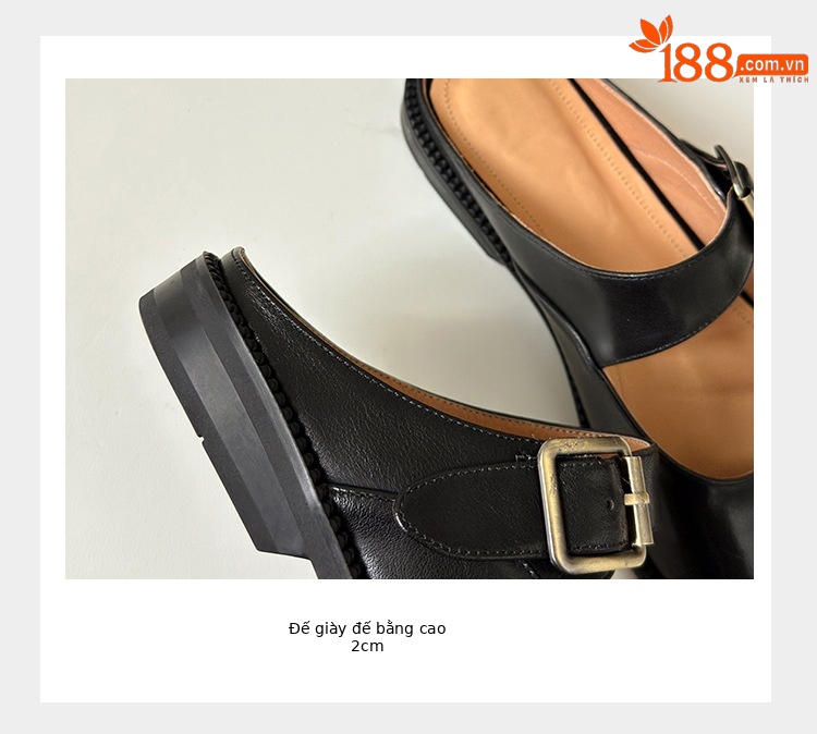 Dép sandal nữ da bò mũi trùm đế bằng, quai chéo chạm trổ cổ điển — đen chi tiết 14