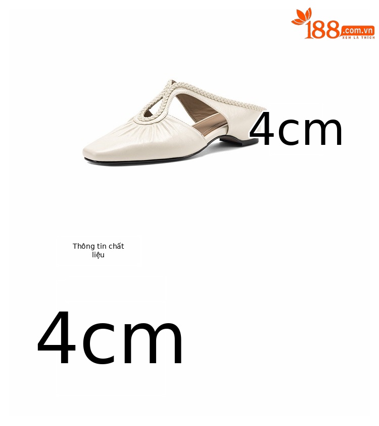 Dép mule nữ gót thấp 4 cm, mũi kín hở gót, kiểu dệt đan họa tiết — Rượu vang đỏ chi tiết 4
