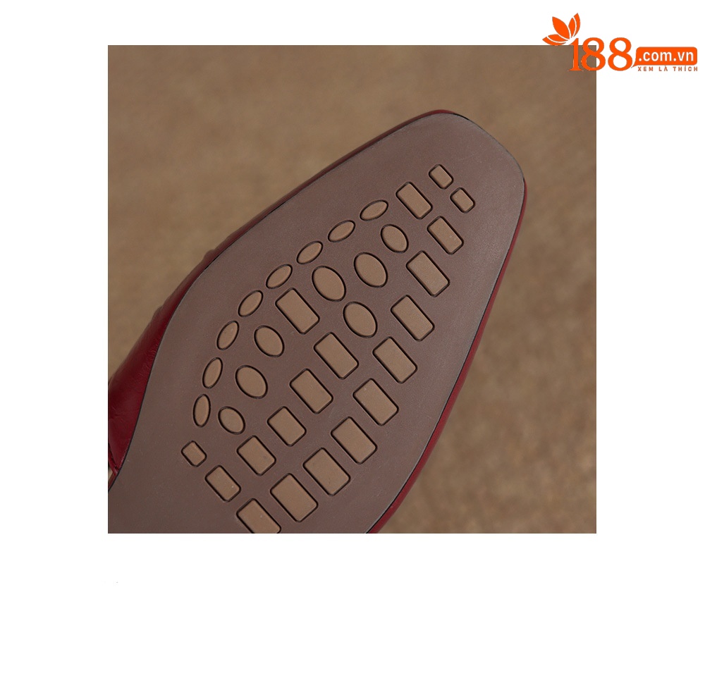 Dép mule nữ gót thấp 4 cm, mũi kín hở gót, kiểu dệt đan họa tiết — Rượu vang đỏ chi tiết 12