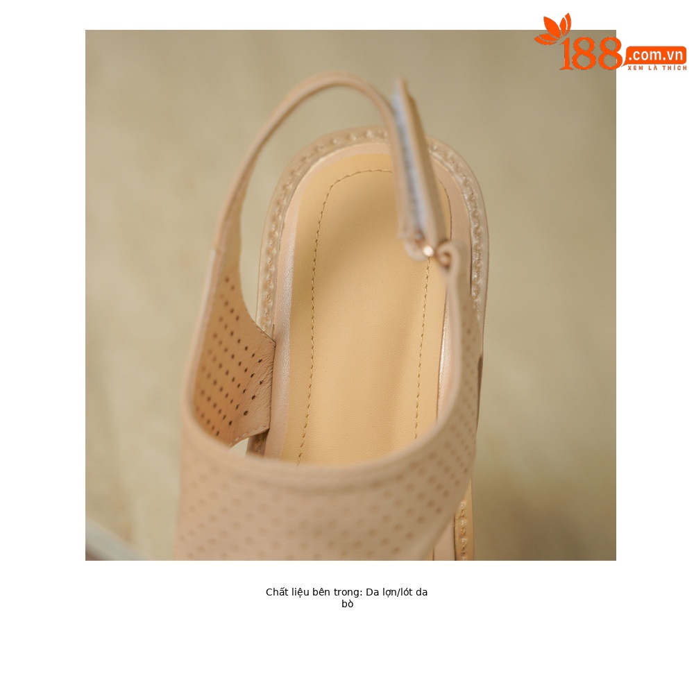 Sandal cao gót nữ hở mũi đế xuồng da cừu đục lỗ — màu trắng ngà chi tiết 18