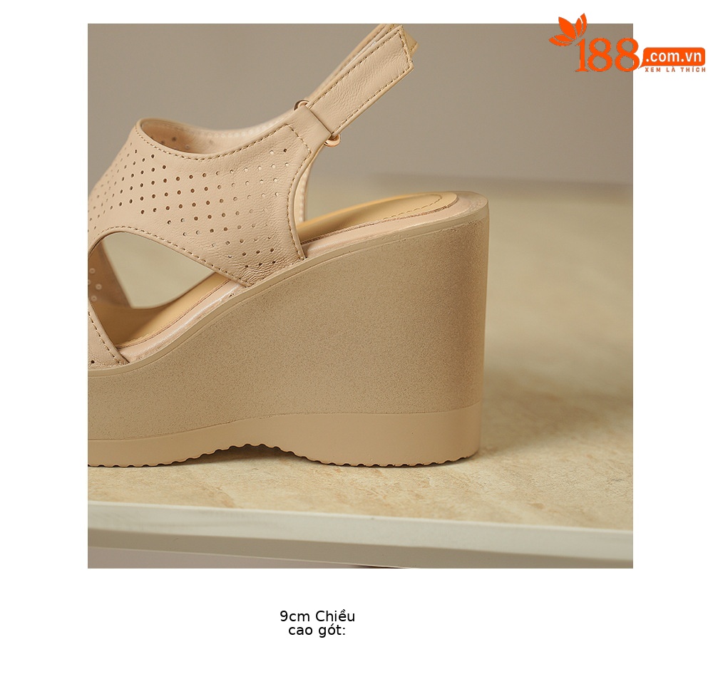 Sandal cao gót nữ hở mũi đế xuồng da cừu đục lỗ — màu trắng ngà chi tiết 19