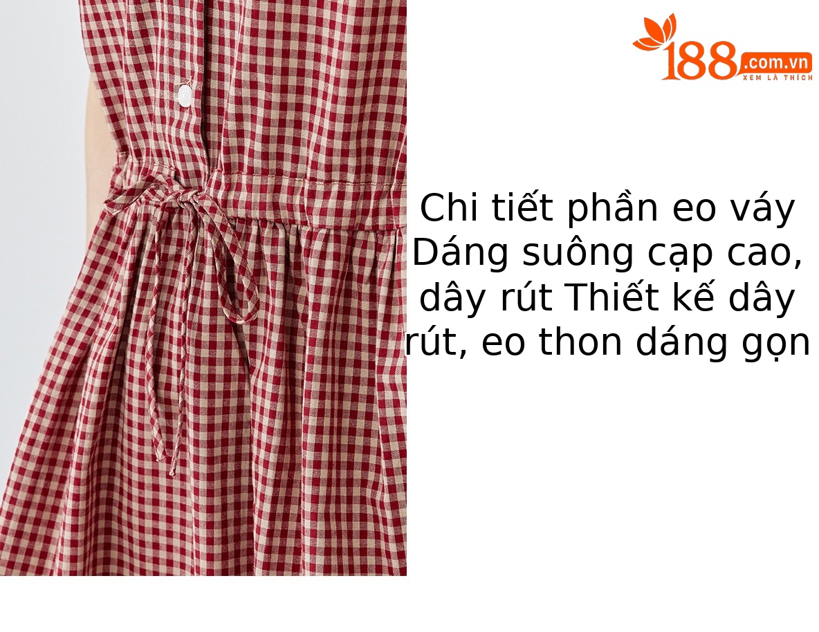 Đầm maxi nữ thắt eo cổ V rút dây, dáng chữ A trung niên mùa hè — Sọc Tây Tạng, Lưới đỏ, Sọc kaki chi tiết 7