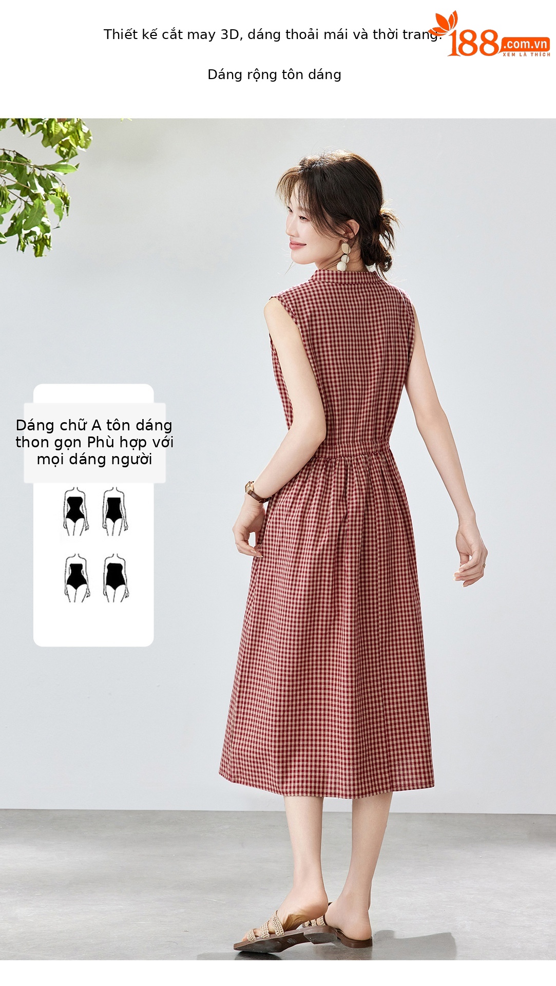 Đầm maxi nữ thắt eo cổ V rút dây, dáng chữ A trung niên mùa hè — Sọc Tây Tạng, Lưới đỏ, Sọc kaki chi tiết 8