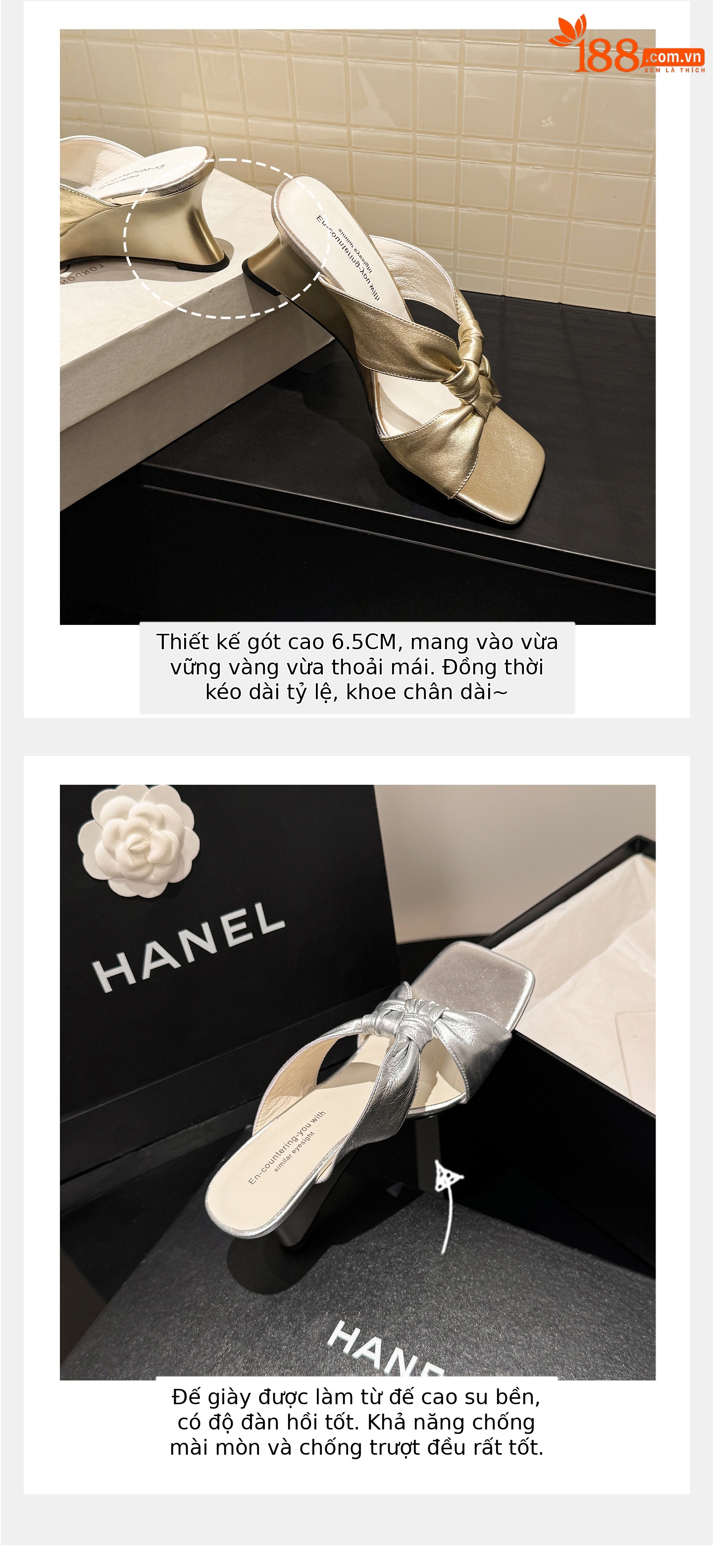 Sandal cao gót nữ mũi vuông hở ngón đế xuồng quai chéo — màu vàng, màu trắng ngà, bạc chi tiết 2