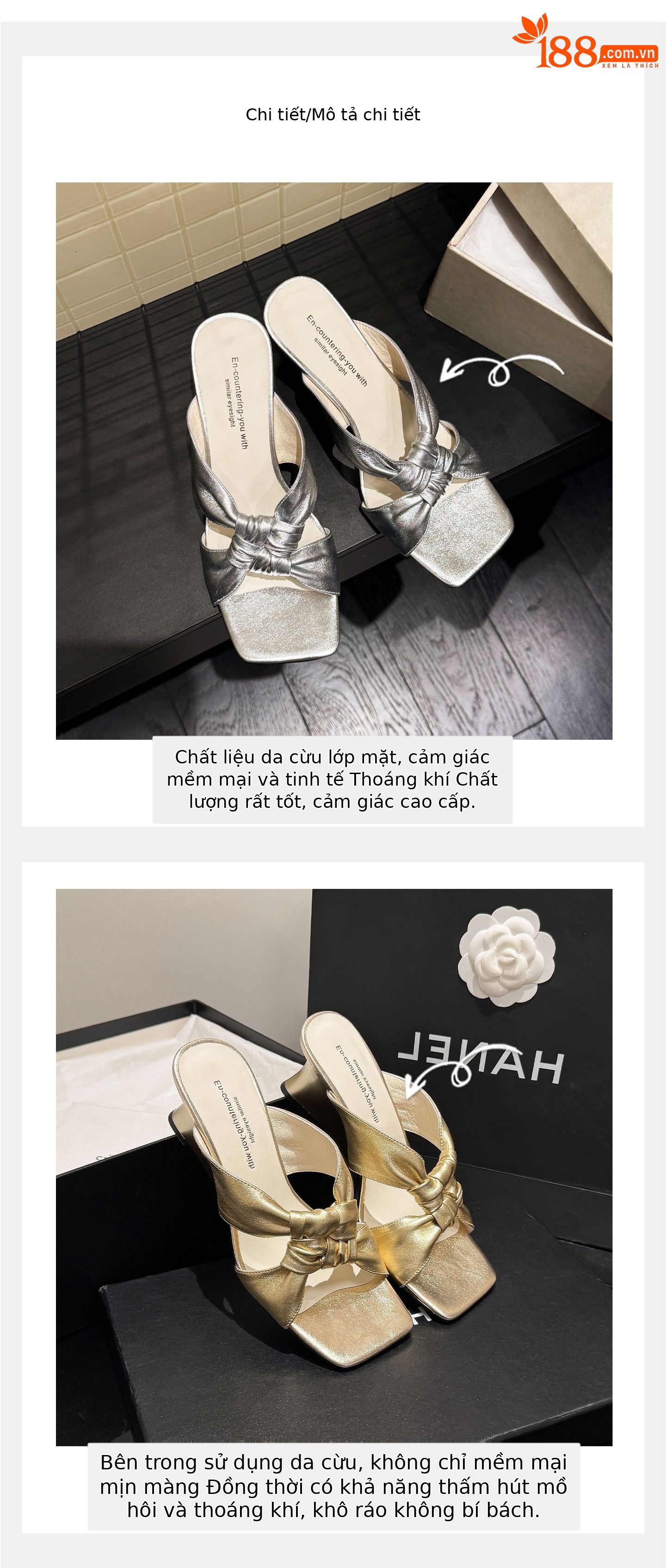 Sandal cao gót nữ mũi vuông hở ngón đế xuồng quai chéo — màu vàng, màu trắng ngà, bạc chi tiết 4