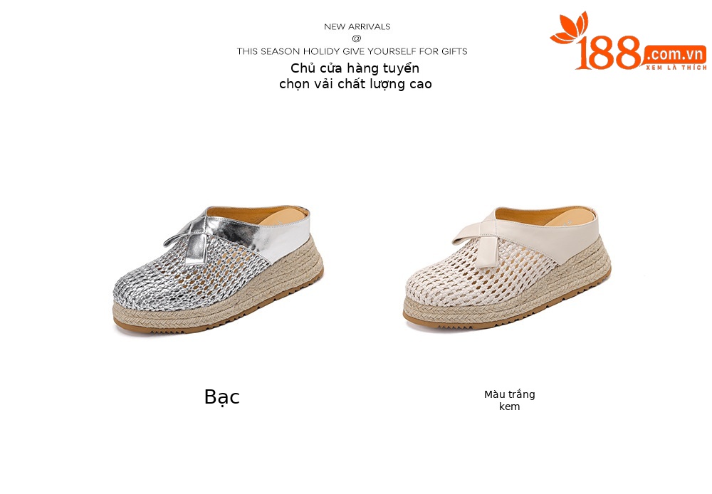 Dép mule nữ đan lỗ mũi kín đế dày phong cách Hàn Quốc — màu trắng ngà, bạc chi tiết 4
