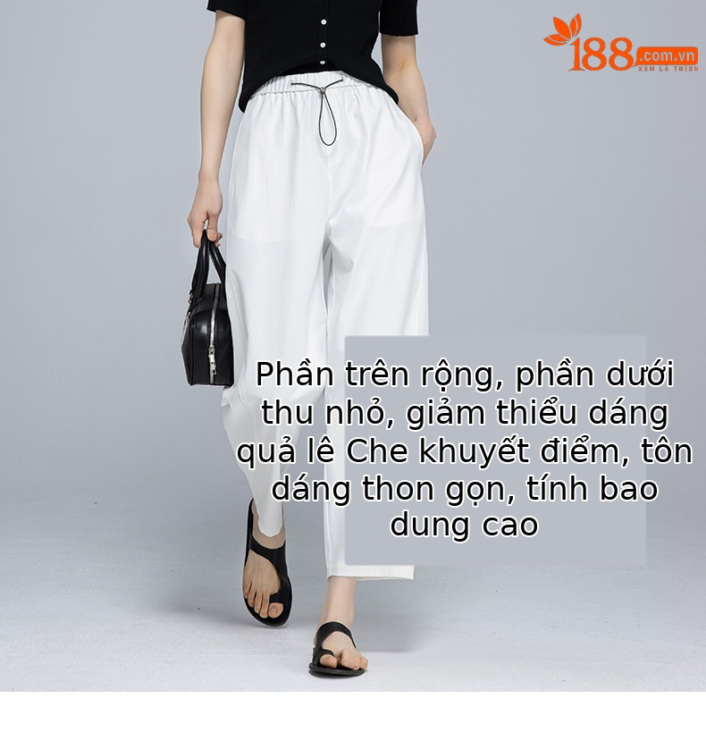 Quần culottes nữ ống rộng cạp chun rút dây dáng lười — Xanh lông mòng đen chi tiết 13