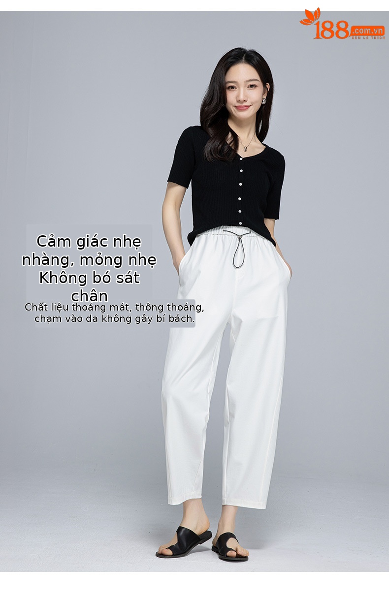 Quần culottes nữ ống rộng cạp chun rút dây dáng lười — Xanh lông mòng đen chi tiết 15