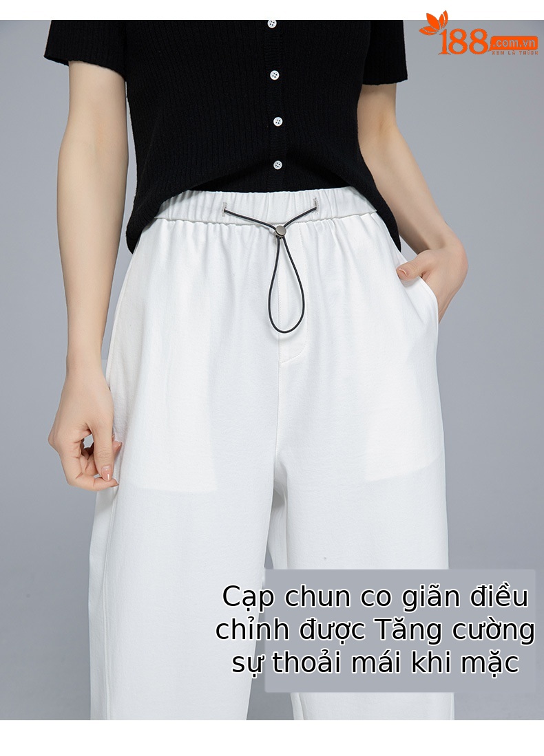 Quần culottes nữ ống rộng cạp chun rút dây dáng lười — Xanh lông mòng đen chi tiết 16