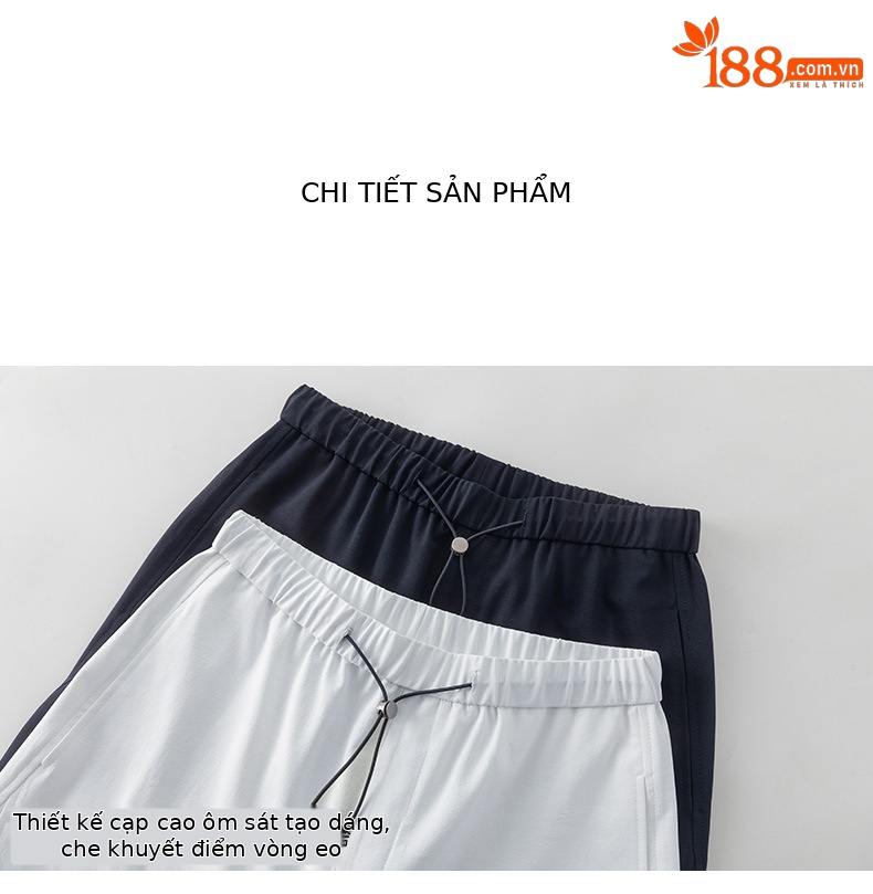 Quần culottes nữ ống rộng cạp chun rút dây dáng lười — Xanh lông mòng đen chi tiết 18
