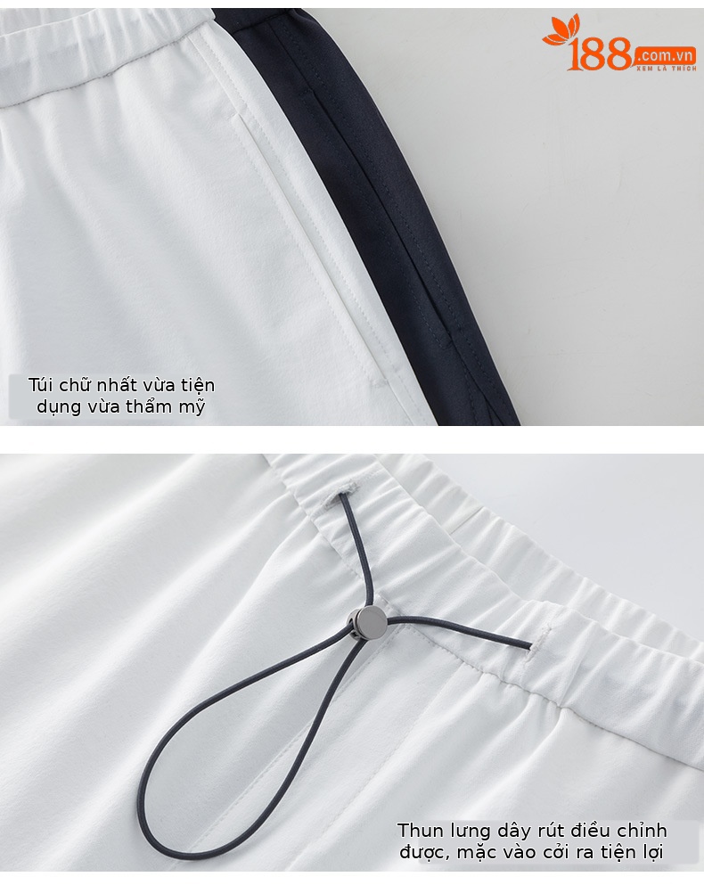 Quần culottes nữ ống rộng cạp chun rút dây dáng lười — Xanh lông mòng đen chi tiết 19