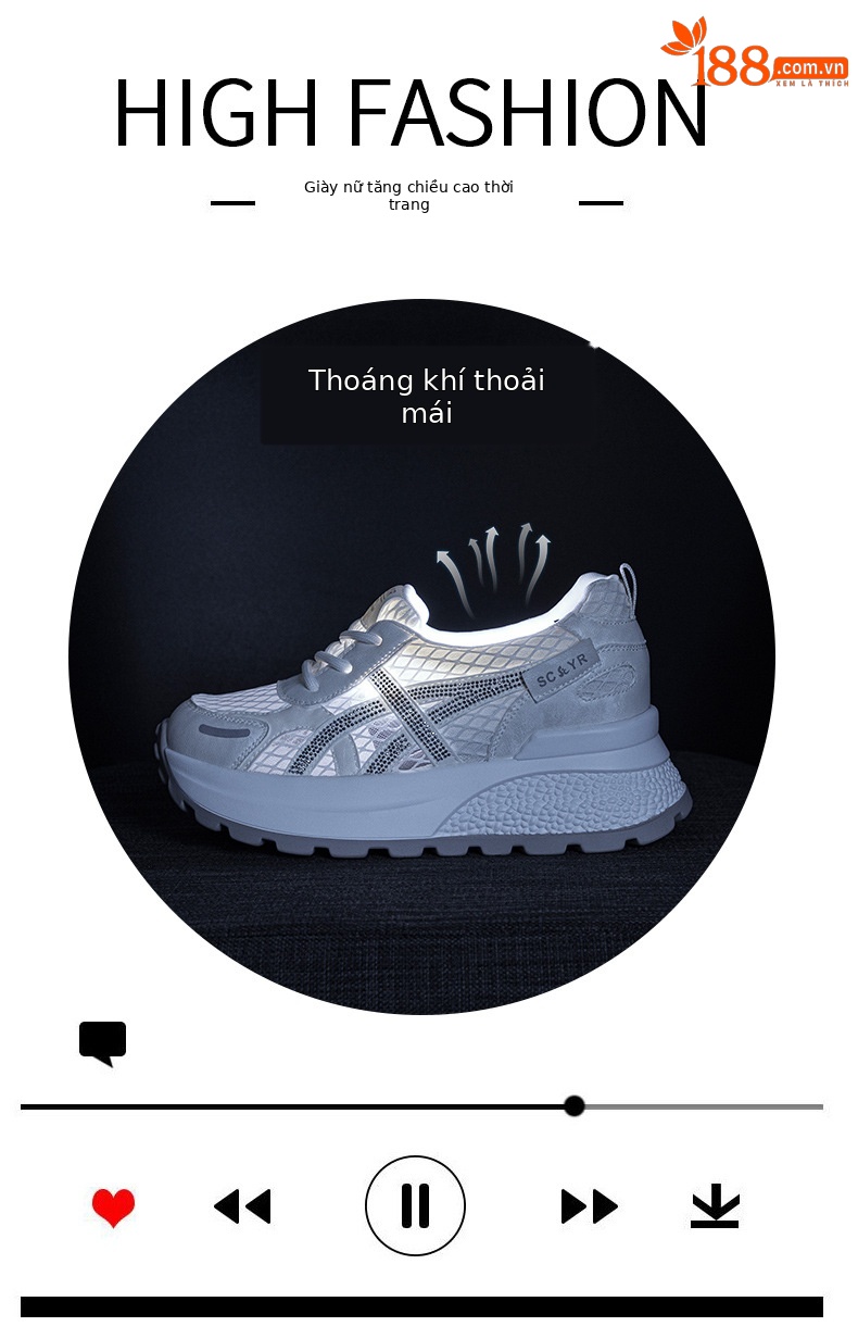 Giày sneaker nữ đế dày phong cách Hàn Quốc, thoáng khí, đế dày 5 cm — Hồng 5092, Trắng 5092 chi tiết 5