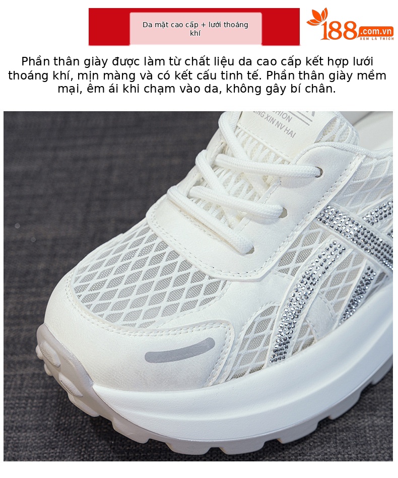 Giày sneaker nữ đế dày phong cách Hàn Quốc, thoáng khí, đế dày 5 cm — Hồng 5092, Trắng 5092 chi tiết 7