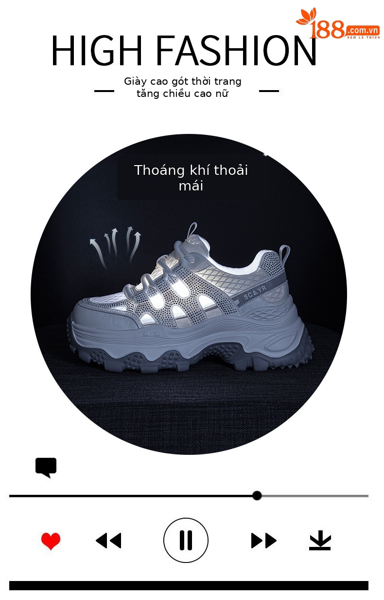 Giày sneaker nữ đế dày tăng chiều cao lưới thoáng khí mùa hè 2026 — Trắng 5075, Champagne 5075, Tím 5075 chi tiết 5