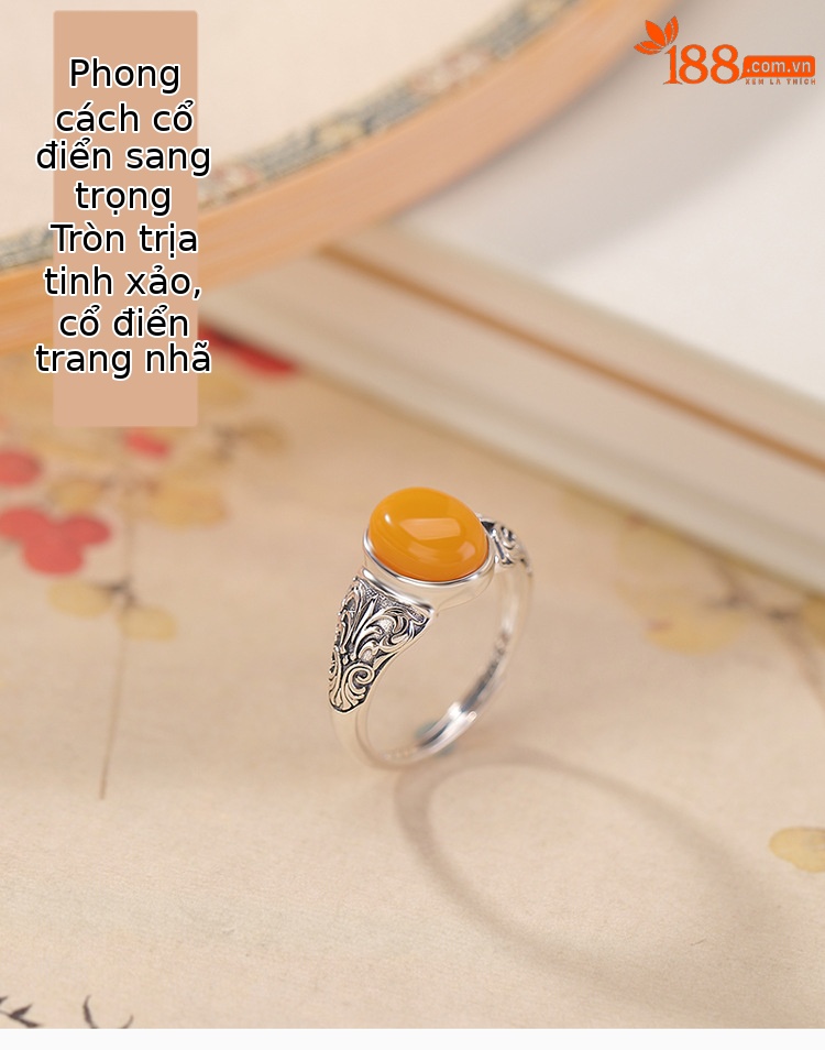 Nhẫn bạc S925 vintage họa tiết hoa mật ong, điều chỉnh độ mở — Một mảnh chi tiết 1