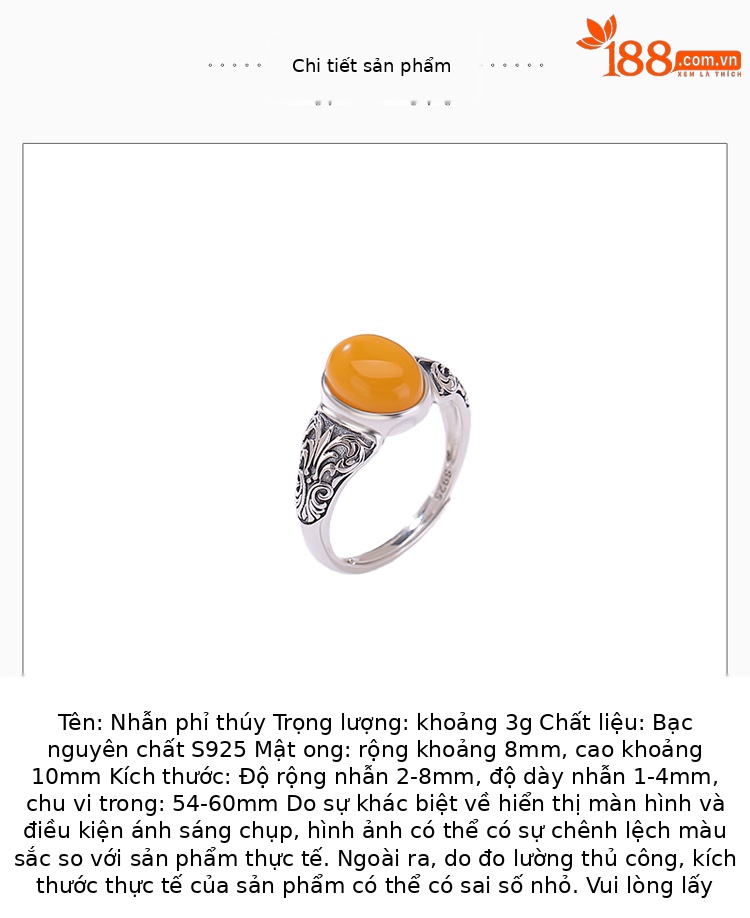 Nhẫn bạc S925 vintage họa tiết hoa mật ong, điều chỉnh độ mở — Một mảnh chi tiết 2