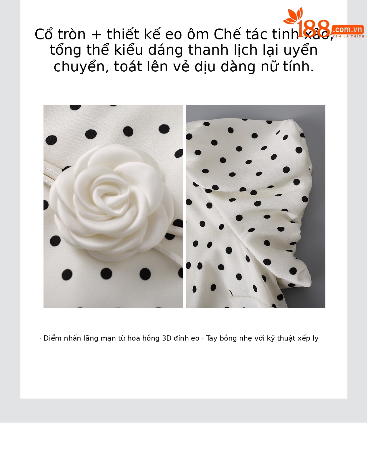 Đầm maxi nữ thắt eo họa tiết hoa hồng chấm bi phong cách Pháp — Điểm Apricot chi tiết 9