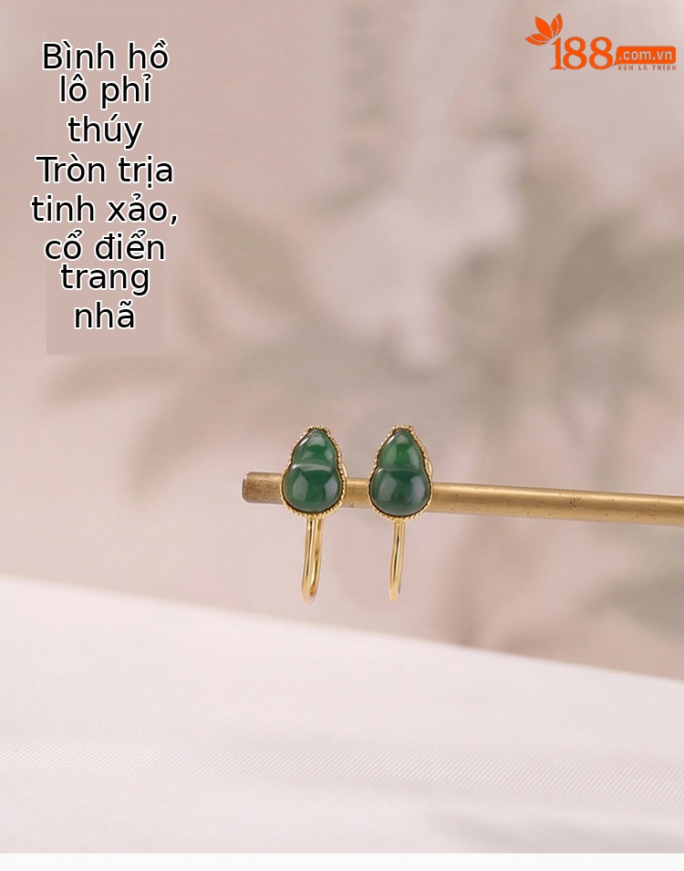 Bông tai bạc S925 mạ vàng đính đá hồ lô phong cách cổ điển, kẹp không xỏ lỗ — Loại bạc chi tiết 1