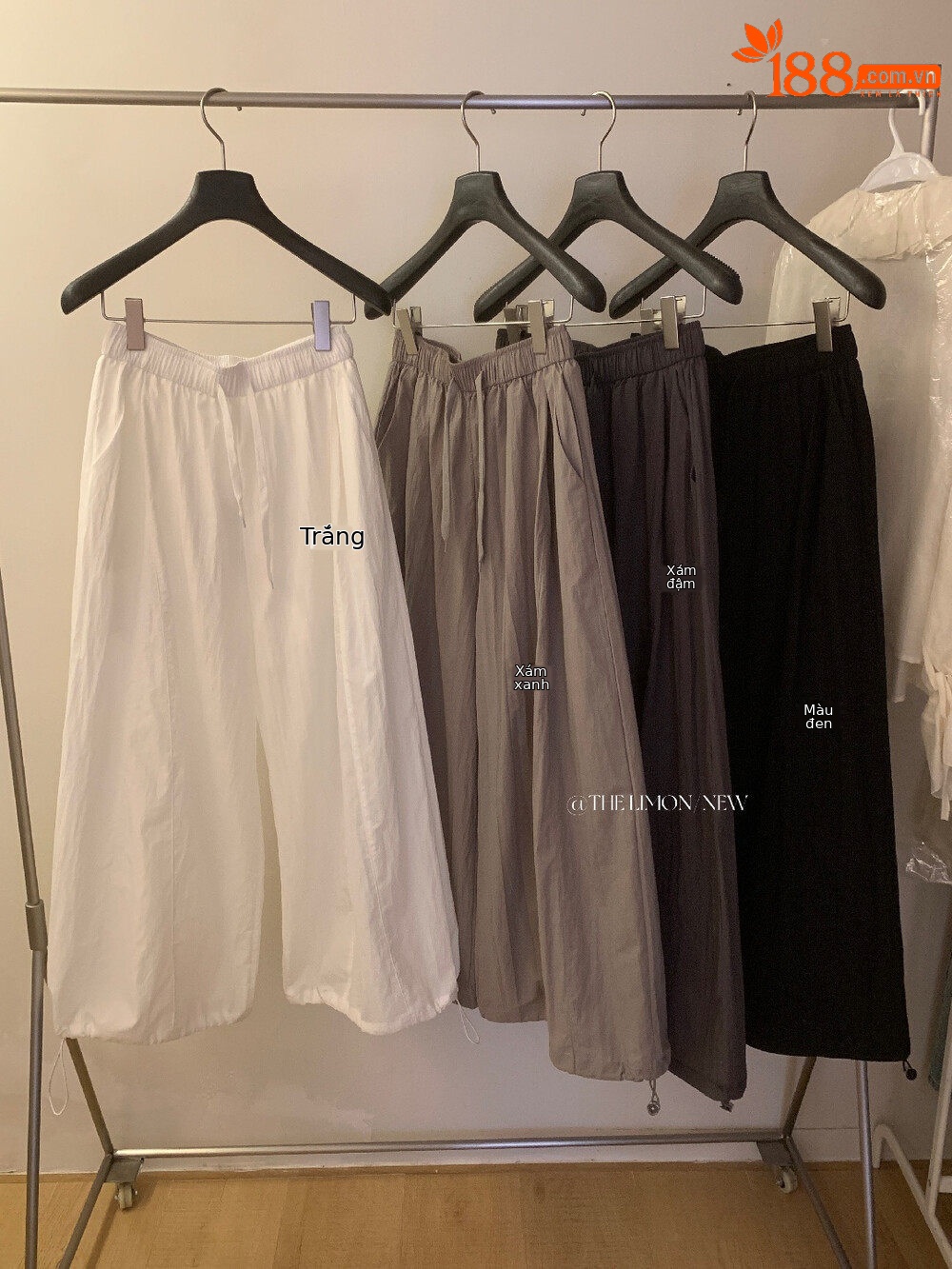 Quần culottes nữ ống rộng cạp cao rút dây, phong cách thể thao, mùa hè 2026 — Xanh lá cây nhạtcolor, xám đậm, màu đen, màu trắng chi tiết 11