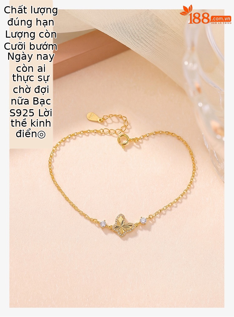 Lắc tay nữ bạc 925 mạ vàng hình bướm phong cách sang trọng — Bạc chi tiết 1