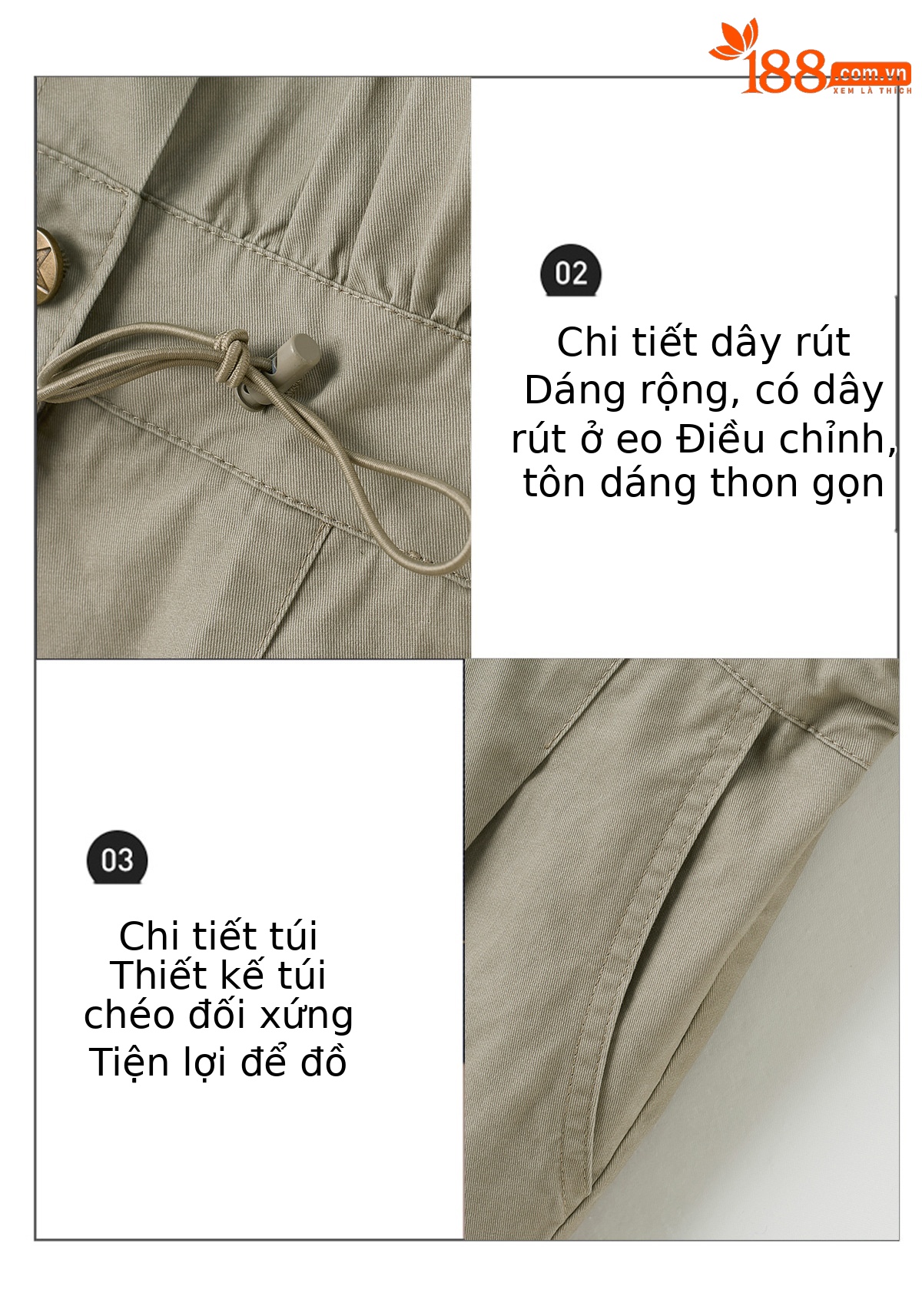 Jumpsuit nữ dáng suông tay ngắn phong cách công sở cổ điển — Quân đội xanh, màu kaki chi tiết 8
