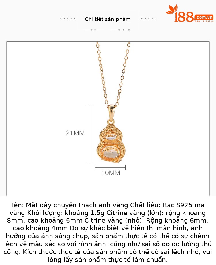 Mặt dây chuyền bạc S925 mạ vàng pha lê hồ lô phong cách Guofeng — mặt dây chuyền đơn chi tiết 2