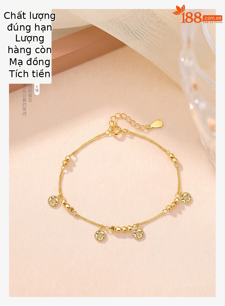 Vòng tay bạc S925 mạ vàng hình cỏ bốn lá phong cách nhẹ nhàng — Bạc chi tiết 1